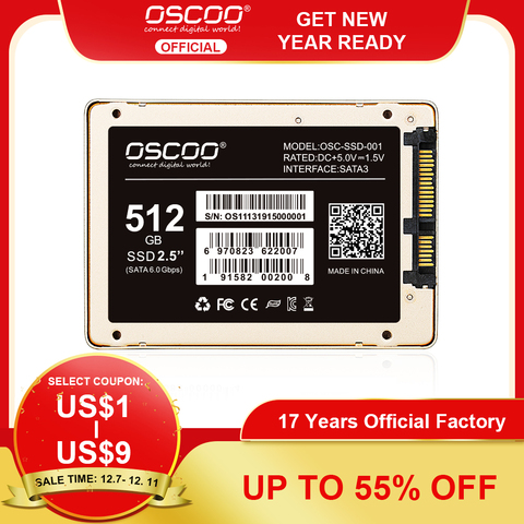 Твердотельный накопитель OSCOO SSD 128 ГБ 256 ГБ ТБ 2 ТБ SSD SATA 2,5 HDD 512 Гб жесткий диск SATAIII Внутренний твердотельный накопитель для ноутбука и настольного компьютера ► Фото 1/6