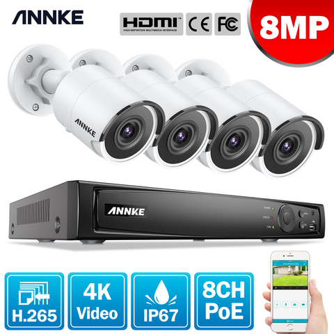 ANNKE 8CH 4K Ultra FHD POE сетевая система видеонаблюдения 8MP H.265 NVR с 4X 8MP Всепогодная ip-камера видеонаблюдения ► Фото 1/6