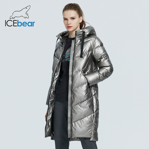 ICEbear 2022 новая куртка с капюшоном зимняя женская мода повседневная тонкий длинный теплое пальто хлопка марка дамы парки GWD20302D ► Фото 1/6