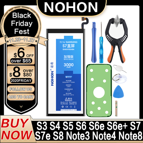 Аккумулятор NOHON для Samsung Galaxy S7 S6 Edge Plus S8 S5 S4 S3 Note 8 4 3 NFC G920F G925F G930F G935F G950F ► Фото 1/6