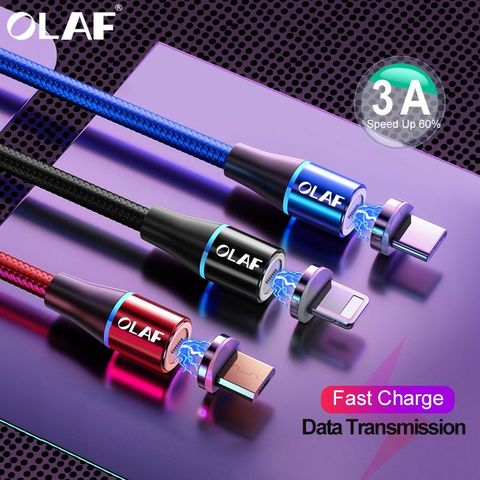 Магнитный кабель OLAF для iPhone 7, XS, Samsung S8, Micro USB Type-C, быстрая зарядка, 2 м, 3 А ► Фото 1/6