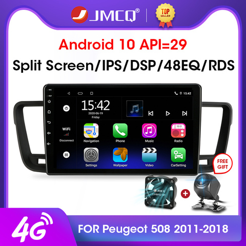 Автомагнитола JMCQ, 2 din, 2 + 32 ГБ, Android 10, 4G, Wi-Fi, DSP, CarPlay, мультимедийный видеоплеер для Peugeot 508 2011-2022, GPS-навигация, 2 din ► Фото 1/6