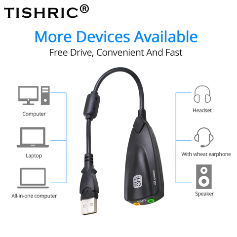 USB звуковая карта THSRIC 7,1, адаптер для микрофона и наушников 5HV2, USB для 3D динамика, Внешняя usb Звуковая карта для ноутбука, компьютера, ПК ► Фото 1/6