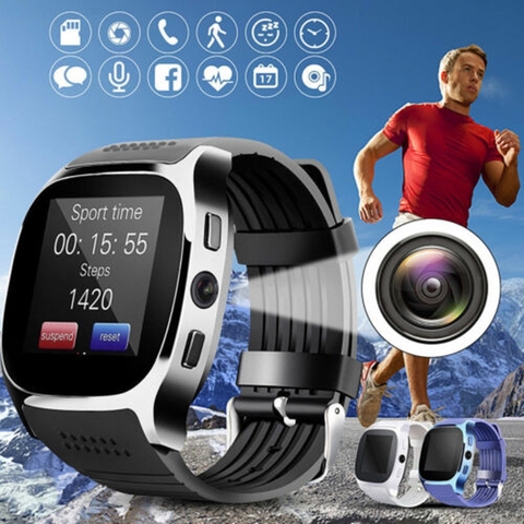 Умные часы T8, Умные Bluetooth спортивные Смарт-часы T8, шагомер для телефона, Android, наручные часы, поддержка sim-карт, TF ► Фото 1/6