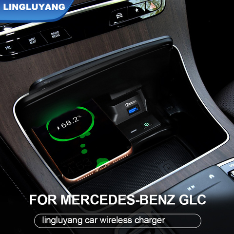 Автомобильное беспроводное зарядное устройство QI для Mercedes Benz W205 AMG C43 C63 AMG GLC 43 GLC 63 X253 C Class GLC 10 Вт ► Фото 1/6