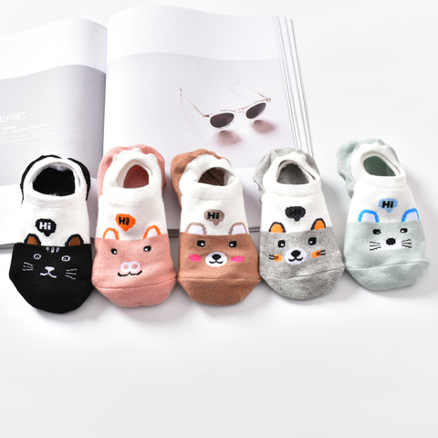 10 шт. = 5 пар/лот, милые весенние женские носки с животными, комплект в Корейском стиле, забавная для кошек собак, панды, низкие короткие носки, Sox Happy Size34-40 ► Фото 1/6