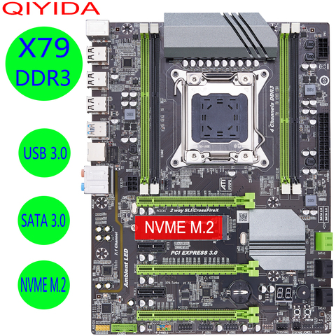 QIYIDA X79 Turbo материнская плата LGA2011 ATX USB3.0 SATA3 PCI-E NVME M.2 SSD поддерживает память REG ECC и процессор Xeon E5 ► Фото 1/6
