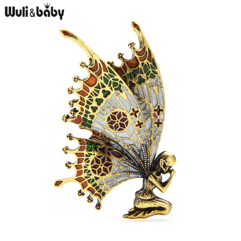 Wuli & baby, Винтажная брошь с изображением крыльев бабочки, волшебные броши, качественная эмалированная Женская Брошь, булавки, 2 цвета, 2022, дизайн ангела, подарочное ювелирное изделие ► Фото 1/4