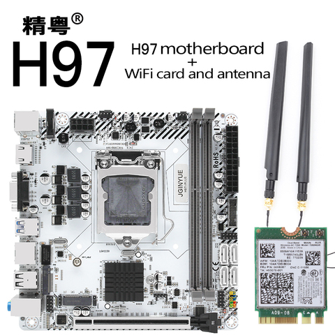 H97 материнская плата LGA 1150 набор Поддержка Intel Pentium/Core/ЦП Xeon DDR3 16G RAM M.2 NVMe с wifi картой и антенной H97I-PLUS ► Фото 1/6