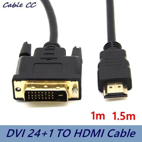 Кабель-адаптер HDMI к DVI, 1 м, 1,5 м, 2 м, кабель-переходник 24 + 1 pin 1080p для ЖК-дисплея, DVD, HDTV, XBOX, PS3, высокоскоростной кабель HDMI, лучшее качество ► Фото 1/5