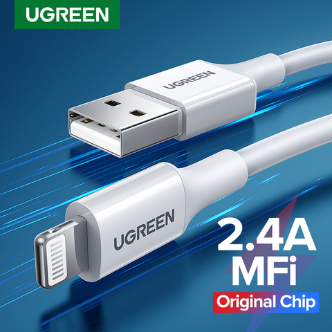 USB-кабель Ugreen MFI с разъемом Lightning для iPhone 12, 11, xs, xr, 8, 7, 6, 5se, apple ipad, устройство для быстрой зарядки и передачи данных, 25 см, 0,5 м, 1 м, 1,5 м, 2 м ► Фото 1/6