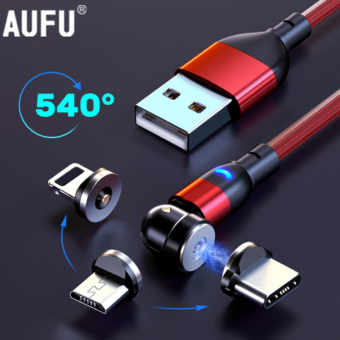 AUFU вращающийся на 540 градусов Магнитный кабель Micro USB Type C телефонный кабель для iPhone11 Pro XS Max Samsung Xiaomi USB шнур провод кабель ► Фото 1/6