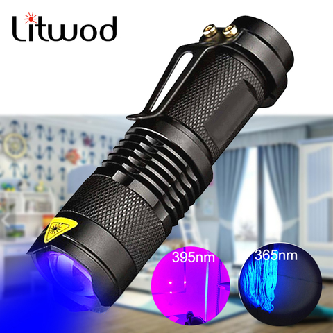 Litwod UV 365 & 395 мини-светильник для ручки Q5 светодиодный светильник для вспышки водонепроницаемый фонарь с 3 режимами масштабируемый Регулируе... ► Фото 1/6