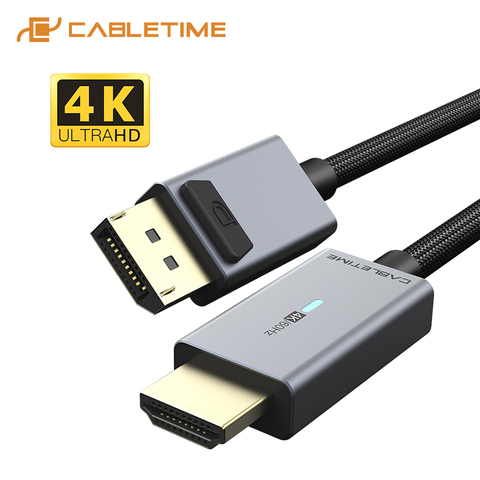 2022 кабель CABLETIME DP в HDMI 4K/60 Гц, HDMI2.0 светодиодный конвертер Displayport для ноутбука, ПК, Macbook Air, Acer, Dell, кабель HDMI C313 ► Фото 1/6