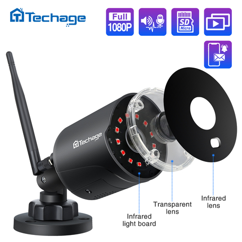 Беспроводная IP-камера Techage 1080P 2 Мп с двухсторонним Аудио ИК ночным видением P2P Onvif CCTV наружное видеонаблюдение слот для TF-карты ► Фото 1/6