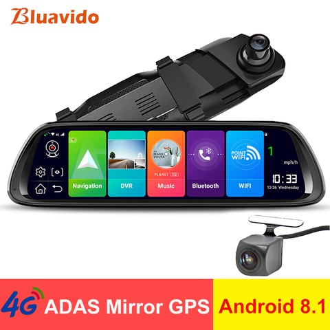 Bluavido 4G ADAS Android 8,1 видеорегистратор 10 дюймов IPS Автомобильное зеркало заднего вида GPS FHD 1080P Автомобильный видеорегистратор с функцией ночного видения WiFi Автомобильный видеорегистратор ► Фото 1/1