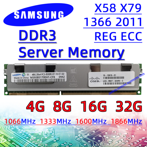 Samsung Серверная память REG ECC ddr3 4G 8G 16G 32G 1066MHz 1333MHz 1600MHz 1866MHz RAM PC3 10600R 12800R 14900R охлаждающие корпуса ► Фото 1/1