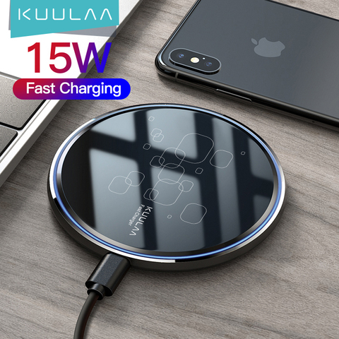 KUULAA Беспроводное зарядное устройство 15 Вт Qi индукционное зарядное устройство для Xiaomi Mi 9 Pro Беспроводная зарядная панель для iPhone 11 X XS Max XR 8 Plus ► Фото 1/6