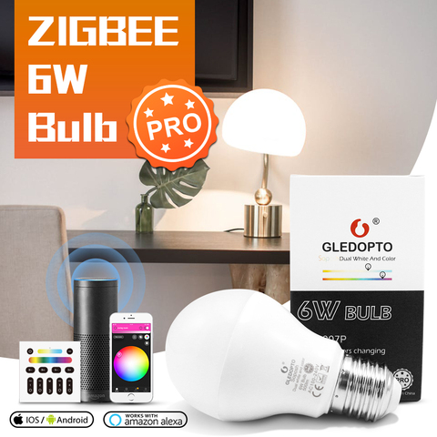 Умная Светодиодная лампа GLEDOPTO ZigBee 3,0 Pro RGBCCT E27 E26 6 Вт, лампочка работает с приложением Amazon Echo Plus SmartThings, голосовым управлением и дистанционным ... ► Фото 1/6