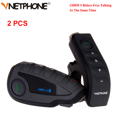 2 шт. Vnetphone V8 1200M Bluetooth Интерком мотоциклетный шлем Переговорная гарнитура NFC дистанционное управление полный дуплекс + FM ► Фото 1/6