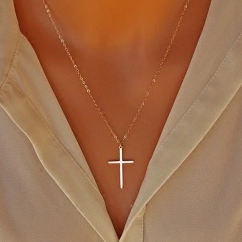 Простые ожерелья с крестиком, женские цепочки с изображением Иисуса, женские подвески, ювелирные изделия для девочек, винтажные металличес... ► Фото 1/6