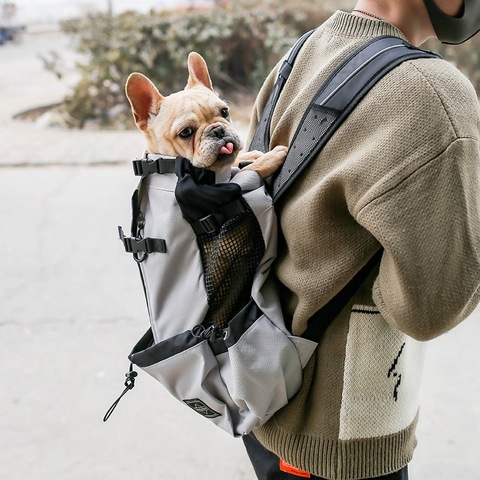 Рюкзак для маленьких собак, дорожная дышащая сумка для переноски французских бульдогов, для прогулок на открытом воздухе ► Фото 1/6