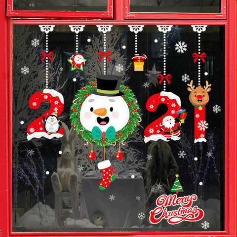 Рождественские украшения для дома, наклейки на стену, окна Санта наклейки с утолщённой меховой опушкой, хороший рождественский 2022 украшени... ► Фото 1/6