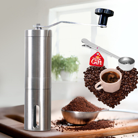 Coffee Grinder Mini 304 Stainless Steel Hand Manual Handmade Coffee Bean Burr Grinders Mill Kitchen Tool Grinder with Seal Spoon ► Фото 1/6