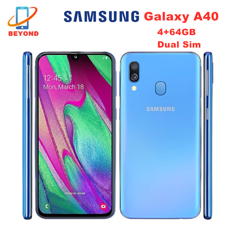 Смартфон Samsung Galaxy A40 Duos A405FN/DS, телефон с двумя SIM-картами, 4 Гб ОЗУ, 64 Гб ПЗУ, 5,9 дюйма, NFC, оригинал ► Фото 1/6