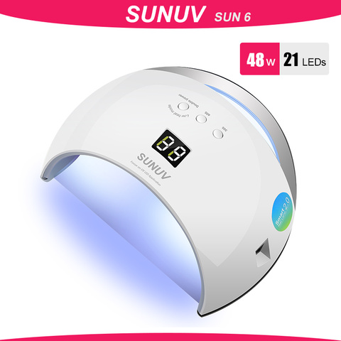 SUNUV SUN6 умная лампа для ногтей Светодиодный УФ-лампа Сушилка с металлическим дном ЖК-таймер разноцветные для отверждения УФ-гель-лака инстру... ► Фото 1/6