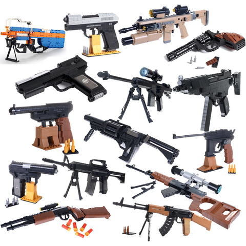 Набор строительных блоков Technic guns PUBG M4A1 UZI kar 98K M6 AK47, игрушечная винтовка спецназа, военный мир, 1, 2 модели, кирпичи, оружие ww2 ► Фото 1/6