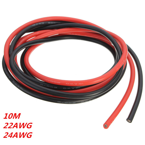 2 провода 10 м 22/24AWG, силиконовый провод SR, гибкий многожильный медный Электрический кабель, 5 м черный + 5 м красный ► Фото 1/3