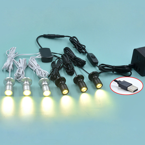 Светодиодный мини-прожектор с регулируемой яркостью, 1 Вт, USB, 5 В, для демонстрации моделей, стойки, винного шкафа, гаражного комплекта, полки ... ► Фото 1/6