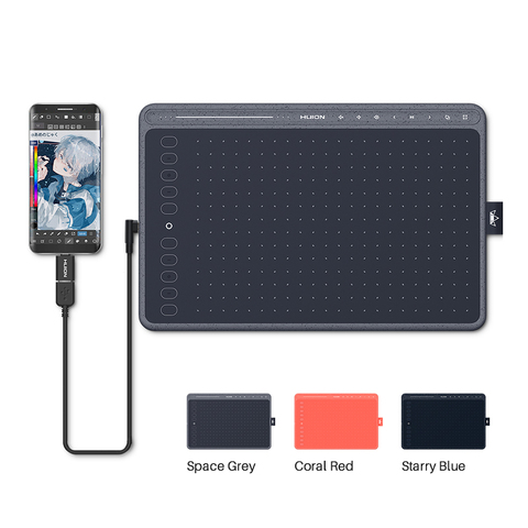 Графический планшет HUION HS611, цифровой планшет для рисования 266PPS с экспресс и мультимедийными клавишами, три цвета, для ПК Android ► Фото 1/6