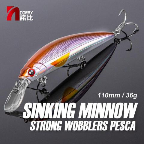 NOBEY рыболовные тонущие приманки Minnow 110 мм/36 г лазерный корпус жесткая искусственная приманка 3D глаза тройной/один крючок NBL9448 рыболовная при... ► Фото 1/6