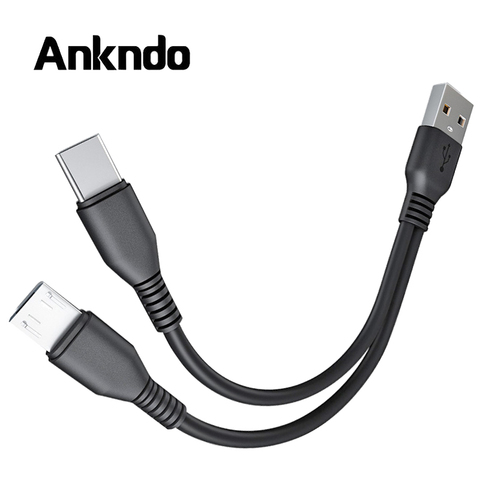 2 в 1 USB C кабель Мобильный телефон зарядное устройство кабель сплиттер Micro USB короткий кабель для VIVO OPPO Type C зарядный шнур для Xiaomi Huawei ► Фото 1/6