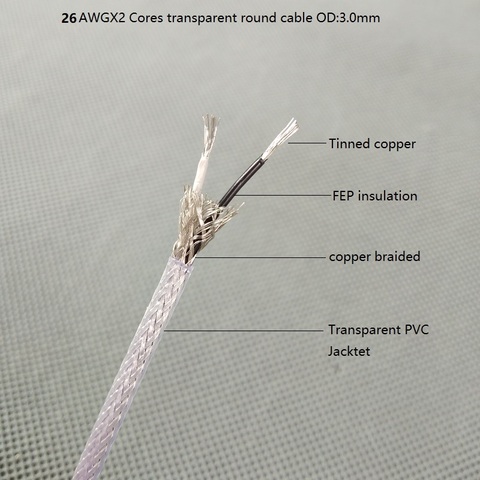 26AWG * 2C FEP изоляция + прозрачный экранированный ПВХ кабель электрическая Проводная Подвесная лампа led кабель питания аксессуары для освещения ► Фото 1/6