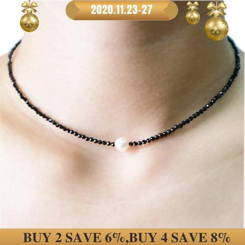 LiiJi Unique 2022 Choker ожерелье Real Black шпинель пресной воды Pearl 925 стерлингового серебра женщин подарков ► Фото 1/4