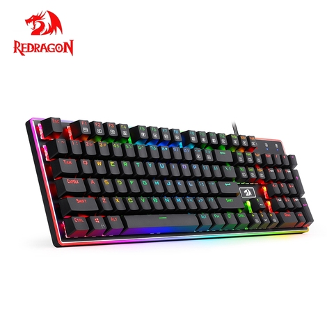 Redragon RATRI K595 RGB USB Бесшумная механическая игровая светодиодная клавиатура с подсветкой, черный переключатель, 104 клавиш, ПК, геймер, русские колпачки ► Фото 1/6