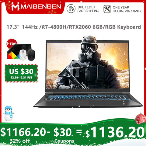 Новое поступление, игровой ноутбук MAIBENBEN P748 [экран ADS 17,3 дюйма 144 Гц/AMD Ryzen7 4800H/ RTX 2060 6 Гб/RGB клавиатура/16 ГБ/512 ГБ PCI-E SSD] ► Фото 1/6