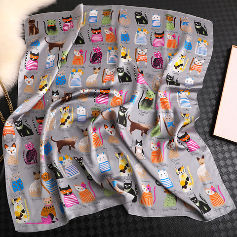 Роскошный бренд 2022 Новый Модный летний Шелковый квадратный шарф для женщин кошка P атласный шейный бандаж для волос пляжный хиджаб головной... ► Фото 1/6