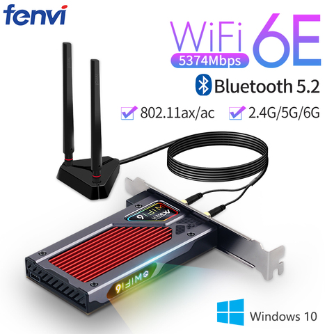 Fenvi Настольный Wi-Fi 6E AX210 PCIe Wi-Fi адаптер 2,4 ГГц/5G/6G Bluetooth 5,2 802.11ax Intel AX210NGW Беспроводная Wifi6 карта Windows 10 ► Фото 1/6