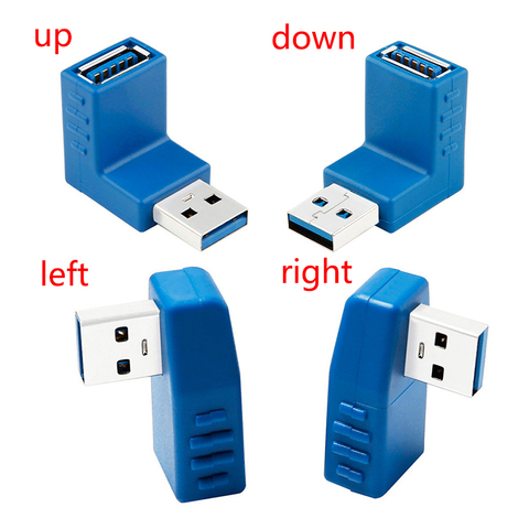 USB-коннектор 2,0/3,0, 90 градусов, вертикальный, левый, правый, вниз, угловой, USB тип A, штекер-гнездо, адаптер преобразователя M/F, черный/синий ► Фото 1/6
