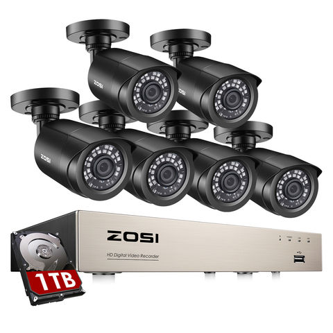 Комплект видеонаблюдения ZOSI H.265 + 8-канальный HD DVR 1080N с 6 уличными домашними камерами 2.0mp 1080P P2P ► Фото 1/6