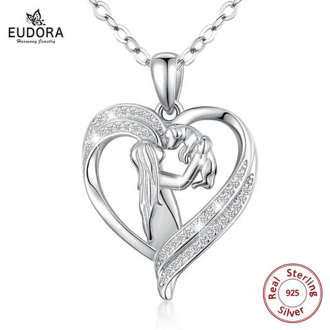 Женское Ожерелье с кулоном в виде сердца Eudora, 100% Стерлинговое Серебро 925 пробы, подарок на день рождения, D563 ► Фото 1/6
