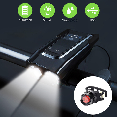 4000 мАч Смарт индукция велосипедный передний свет набор USB Перезаряжаемый 800 люмен светодиодный головной свет с роговым велосипедным фонари... ► Фото 1/6