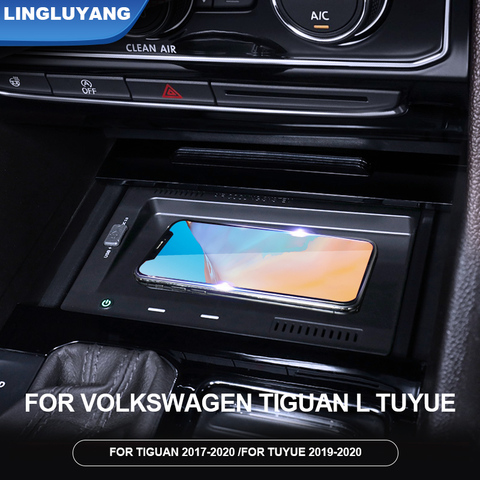 Автомобильное беспроводное зарядное устройство для Volkswagen Tiguan MK2 Tiguan Allspace 2017 2022 QI, беспроводная зарядная плата, адаптер для быстрой зарядк... ► Фото 1/6