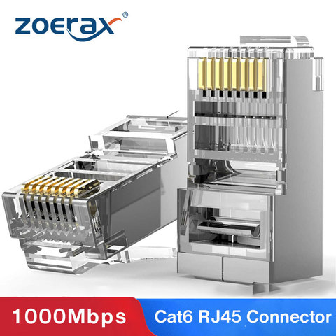 ZoeRax Cat6 RJ45 разъем 8P8C модульный Ethernet Кабельный разъем позолоченный Cat 6 ОБЖИМНАЯ сеть RJ 45 щипцы разъем Cat6 ► Фото 1/6
