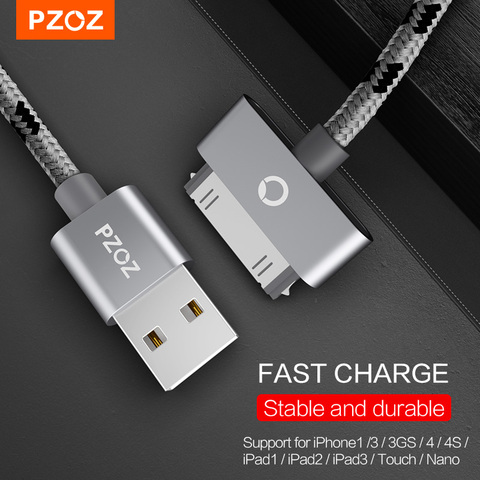 Зарядный USB-кабель PZOZ, 30-контактный кабель для быстрой зарядки и синхронизации данных iPhone 4S 3GS 3G, iPad 1 2 3, iPod Nano iTouch, адаптер, зарядное устройств... ► Фото 1/6