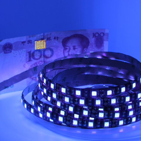 УФ-светодиодная лента, 1 м, 5 м, светильник 5050 SMD, 60 светодиодов/м, 395-405нм, водонепроницаемый, ультрафиолетовый, черная лента для печатных плат, лампа для DJ, флуоресцентная лампа ► Фото 1/6